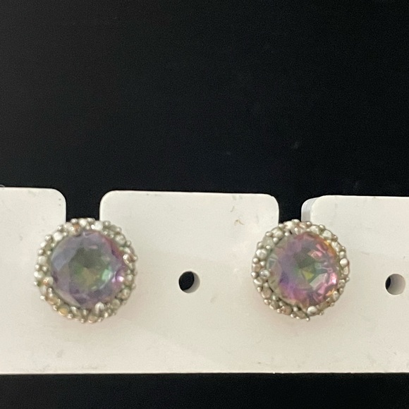 Lesa Michele Cubic Zirconia Rainbow Topaz Halo Stud Earrings - Picture 12 of 13